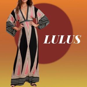 NWT LULUS Montecito Black Print Maxi Dress S
